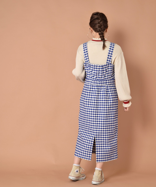 w closet(ダブルクローゼット)の「ギンガムチェックナローシルエットワンピース(ワンピース・レディース・ホワイト×ブラック/ホワイト×ブルー・FREE)」の14枚目の写真