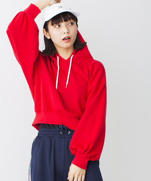 WEGO（ウィゴー）の「WEGO/デイリーショートパーカー（パーカー・レディース・サックスブルー/ホワイト/ライトピンク/レッド/杢グレー/ブラック・FREE）」の6枚目の写真