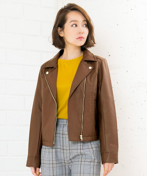 KOBE LETTUCE（コウベレタス）の「フェイクレザーライダースジャケット（ライダースジャケット・レディース・ブラック/ベージュ系その他/キャメル/ピンクベージュ・FREE）」の4枚目の写真