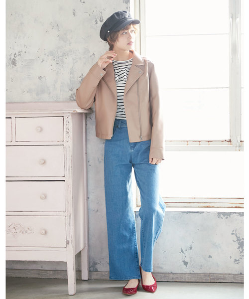 KOBE LETTUCE（コウベレタス）の「フェイクレザーライダースジャケット（ライダースジャケット・レディース・ブラック/ベージュ系その他/キャメル/ピンクベージュ・FREE）」の5枚目の写真