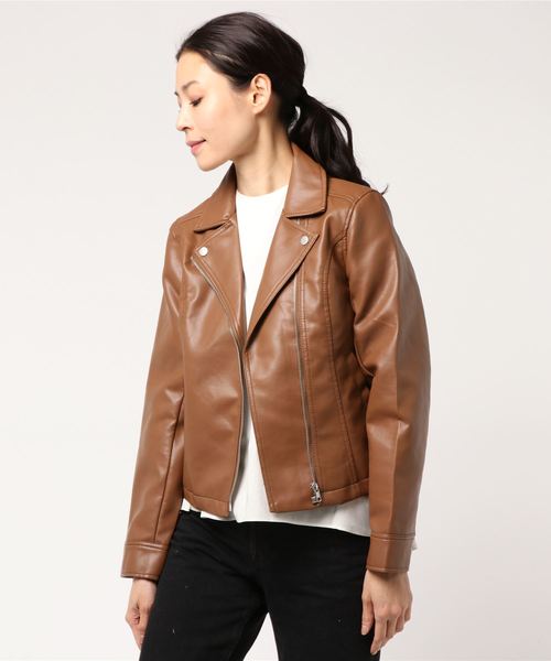 KOBE LETTUCE（コウベレタス）の「フェイクレザーライダースジャケット（ライダースジャケット・レディース・ブラック/ベージュ系その他/キャメル/ピンクベージュ・FREE）」の11枚目の写真