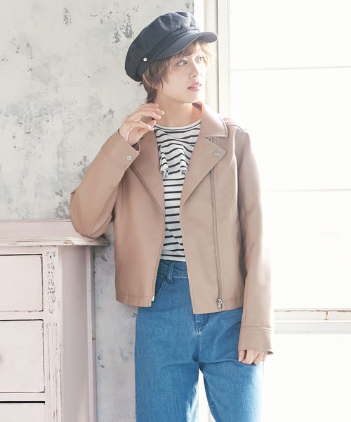 KOBE LETTUCE（コウベレタス）の「フェイクレザーライダースジャケット（ライダースジャケット・レディース・ブラック/ベージュ系その他/キャメル/ピンクベージュ・FREE）」の12枚目の写真