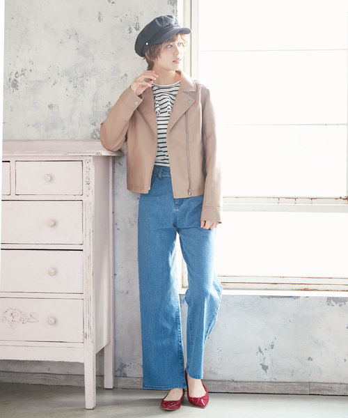 KOBE LETTUCE（コウベレタス）の「フェイクレザーライダースジャケット（ライダースジャケット・レディース・ブラック/ベージュ系その他/キャメル/ピンクベージュ・FREE）」の20枚目の写真