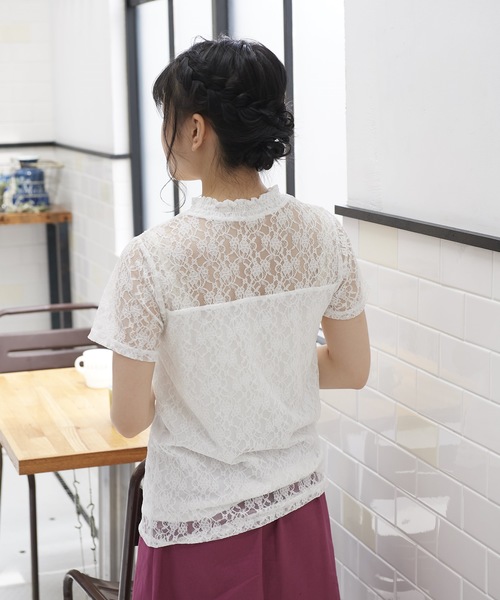 OLIVE des OLIVE（オリーブデオリーブ）の「レースプチハイプルオーバー（Tシャツ/カットソー・レディース・ブラック/オフホワイト/ピンクベージュ・FREE）」の5枚目の写真