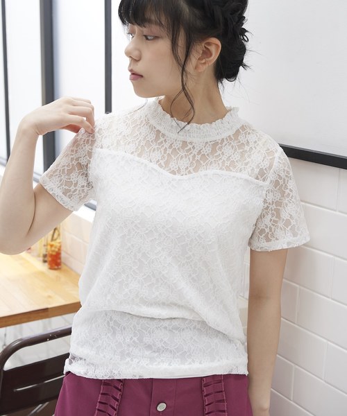 OLIVE des OLIVE（オリーブデオリーブ）の「レースプチハイプルオーバー（Tシャツ/カットソー・レディース・ブラック/オフホワイト/ピンクベージュ・FREE）」の13枚目の写真