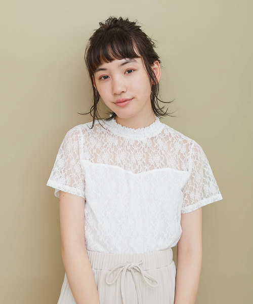 OLIVE des OLIVE（オリーブデオリーブ）の「レースプチハイプルオーバー（Tシャツ/カットソー・レディース・ブラック/オフホワイト/ピンクベージュ・FREE）」の15枚目の写真