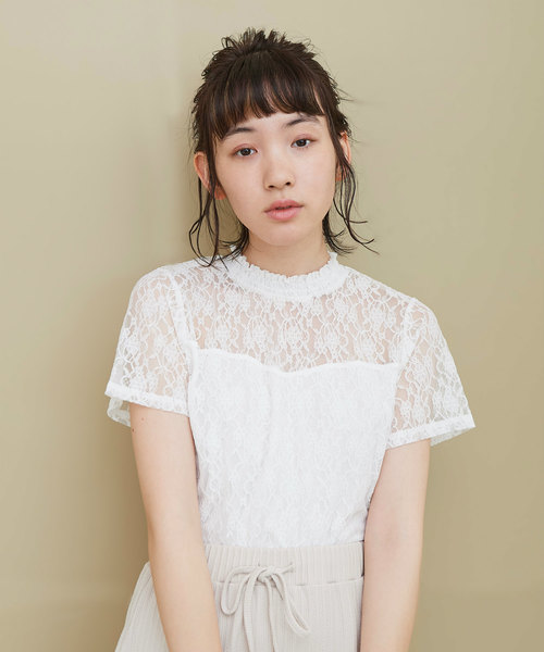 OLIVE des OLIVE（オリーブデオリーブ）の「レースプチハイプルオーバー（Tシャツ/カットソー・レディース・ブラック/オフホワイト/ピンクベージュ・FREE）」の16枚目の写真