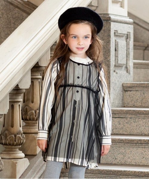 BREEZE（ブリーズ）の「ネット限定 チュールワンピース付きストライプ