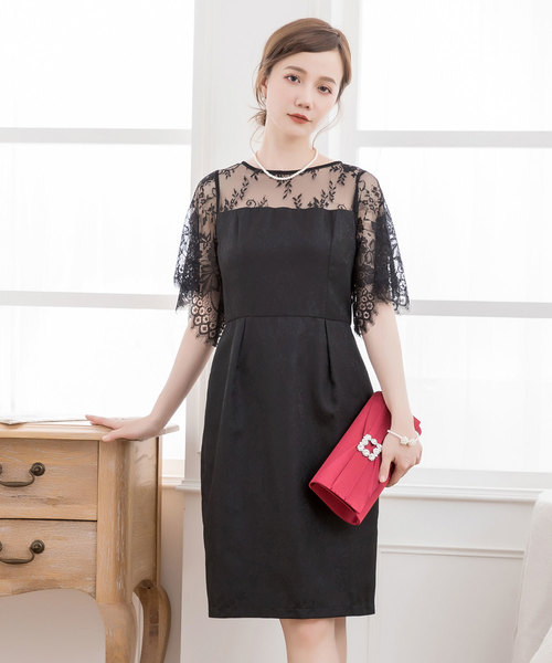 DRESS STAR(ドレス スター)の「レース5分袖&結婚式・お呼ばれ対応ワンピースドレス(ドレス)」|ブラック