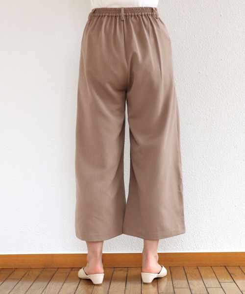 セール】きれいめツイルリボンクロップド丈ワイドパンツ