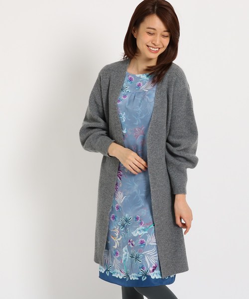 Sunauna(スーナウーナ)の「カシミヤ袖コンシャスロングカーディガン(カーディガン/ボレロ・レディース・グレー/ブラウン/ネイビー/ブラウン系・38/34)」の1枚目の写真