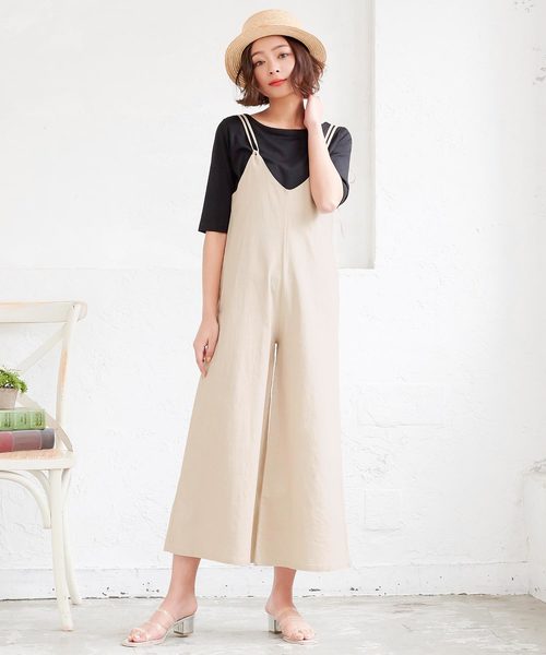 KOBE LETTUCE(コウベレタス)の「リネンタッチオールインワン(つなぎ/オールインワン・レディース・ブラック/ベージュ/カーキ/イエロー・FREE)」の3枚目の写真