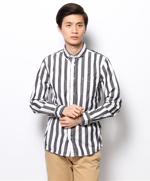 WHO'S WHO gallery(フーズフーギャラリー)の「ワイドストライプシャツ(シャツ/ブラウス・メンズ・ブラック/ネイビー・MEDIUM/LARGE)」の1枚目の写真