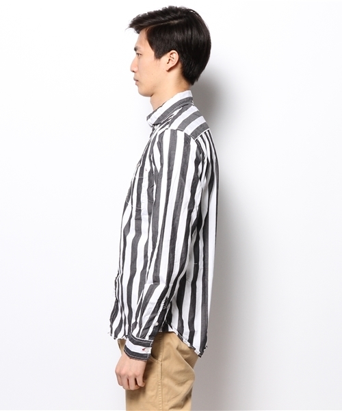 WHO'S WHO gallery(フーズフーギャラリー)の「ワイドストライプシャツ(シャツ/ブラウス・メンズ・ブラック/ネイビー・MEDIUM/LARGE)」の4枚目の写真