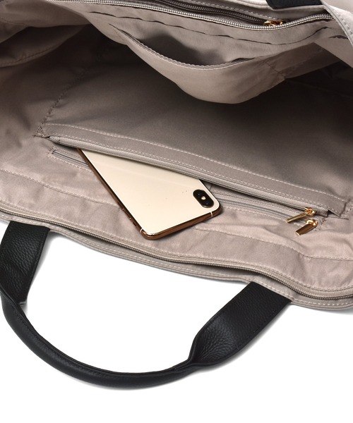 VitaFelice（ヴィータフェリーチェ）の「本革ハンドル2wayビッグナイロントートバッグ（ボストンバッグ・レディース・ブラック/チャコールグレー/ネイビー/パープル/ベージュ系その他・FREE）」の6枚目の写真