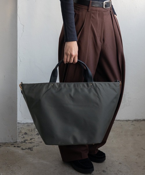 セール】本革ハンドル2wayビッグナイロントートバッグ（ボストンバッグ