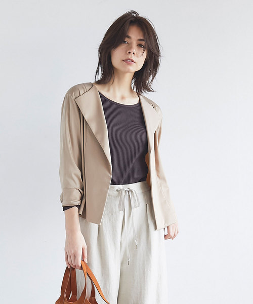 GALLARDAGALANTE(ガリャルダガランテ)の「スパンキュプラジャケット(ノーカラージャケット)」|ベージュ