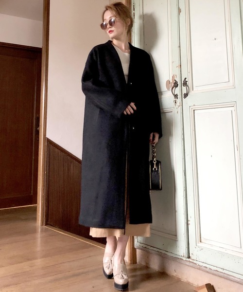 archives（アルシーヴ）の「Vネックウールロングコート（その他アウター・レディース・ブラック/シルバーグレー/グレー系その他/オフホワイト・MEDIUM）」の5枚目の写真