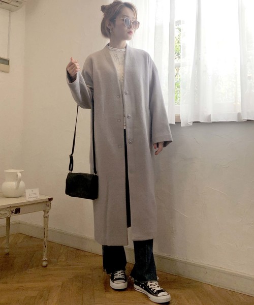 archives（アルシーヴ）の「Vネックウールロングコート（その他アウター・レディース・ブラック/シルバーグレー/グレー系その他/オフホワイト・MEDIUM）」の8枚目の写真