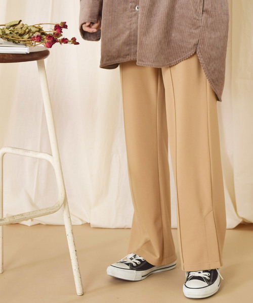 w closet（ダブルクローゼット）の「ツイルカットジョーゼットセミフレアパンツ（その他パンツ・レディース・ミント/ピンクベージュ/ピンク系その他/ブラウン/ベージュ/レンガ/ブラック・FREE）」の3枚目の写真