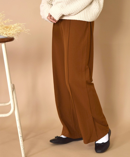 w closet（ダブルクローゼット）の「ツイルカットジョーゼットセミフレアパンツ（その他パンツ・レディース・ミント/ピンクベージュ/ピンク系その他/ブラウン/ベージュ/レンガ/ブラック・FREE）」の2枚目の写真