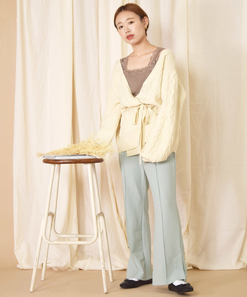 w closet（ダブルクローゼット）の「ツイルカットジョーゼットセミフレアパンツ（その他パンツ・レディース・ミント/ピンクベージュ/ピンク系その他/ブラウン/ベージュ/レンガ/ブラック・FREE）」の12枚目の写真