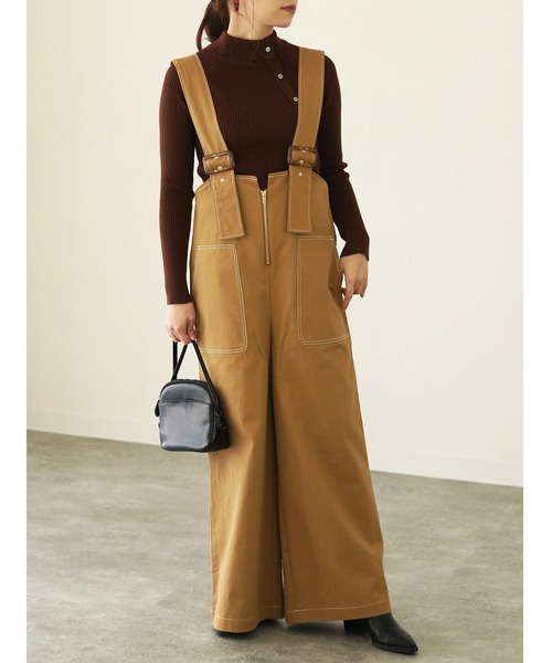 vingtrois（バントロア）の「【vingtrois】まるでユーズドのようなこなれ感のジップアップワイドチノサロペット/オーバーオール/ワイドシルエットサロペット（サロペット/オーバーオール・レディース・ブラック/モカ/キャメル・M）」の3枚目の写真