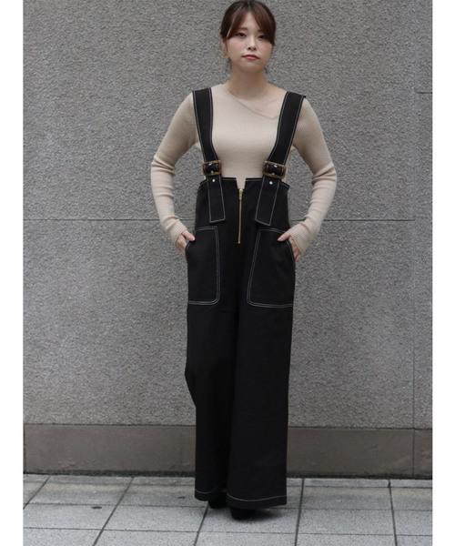 vingtrois（バントロア）の「【vingtrois】まるでユーズドのようなこなれ感のジップアップワイドチノサロペット/オーバーオール/ワイドシルエットサロペット（サロペット/オーバーオール・レディース・ブラック/モカ/キャメル・M）」の9枚目の写真