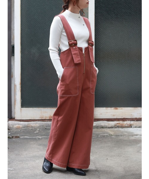 vingtrois（バントロア）の「【vingtrois】まるでユーズドのようなこなれ感のジップアップワイドチノサロペット/オーバーオール/ワイドシルエットサロペット（サロペット/オーバーオール・レディース・ブラック/モカ/キャメル・M）」の22枚目の写真