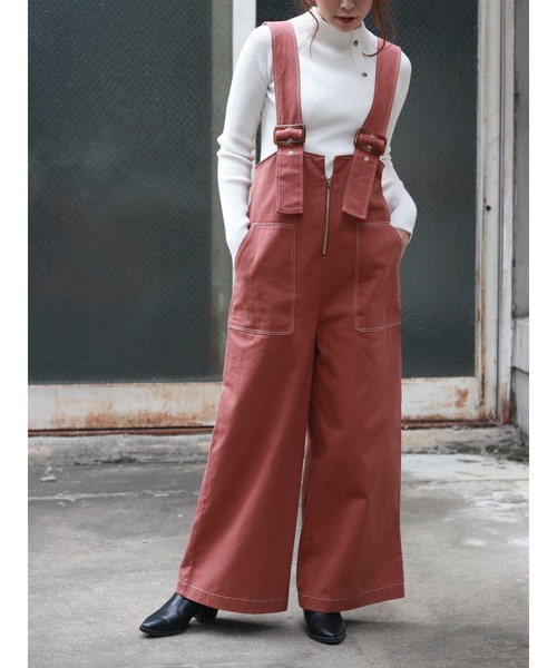 vingtrois（バントロア）の「【vingtrois】まるでユーズドのようなこなれ感のジップアップワイドチノサロペット/オーバーオール/ワイドシルエットサロペット（サロペット/オーバーオール・レディース・ブラック/モカ/キャメル・M）」の17枚目の写真