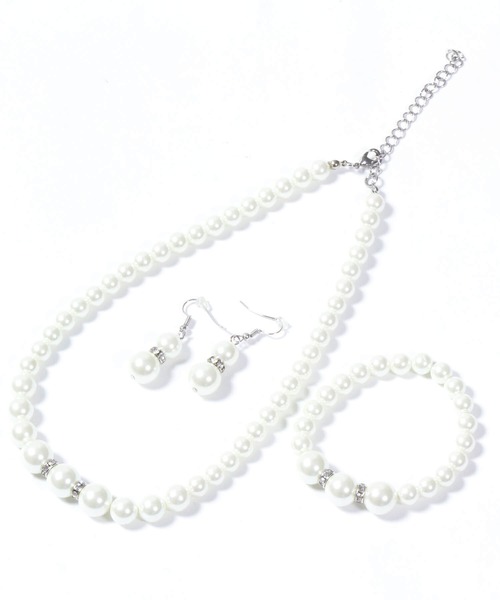 Cinderella（シンデレラ）の「パーティーアクセサリー ネックレス ブレスレット ピアス セット フェイクパール シンプル（ピアス（両耳用）・レディース・シルバー/ゴールド・ONE SIZE）」の13枚目の写真