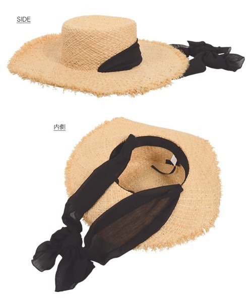 KOBE LETTUCE（コウベレタス）の「シフォンリボンラフィアハット（ハット・レディース・ライトベージュ・FREE）」の4枚目の写真