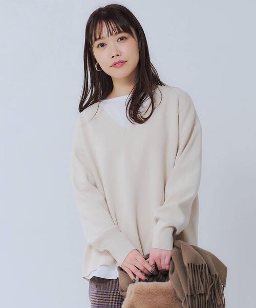 green label relaxing（グリーンレーベルリラクシング）の「FFC ミラノリブ Vネック プルオーバー ニット（ニット/セーター・レディース・ダークグレー/その他1/ライム/ナチュラル・FREE）」の3枚目の写真