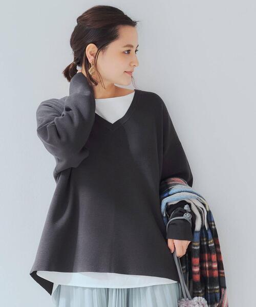 green label relaxing（グリーンレーベルリラクシング）の「FFC ミラノリブ Vネック プルオーバー ニット（ニット/セーター・レディース・ダークグレー/その他1/ライム/ナチュラル・FREE）」の2枚目の写真