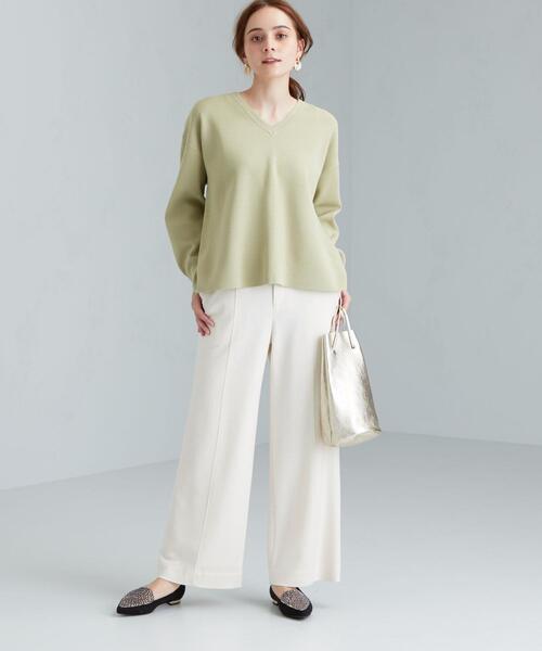 green label relaxing（グリーンレーベルリラクシング）の「FFC ミラノリブ Vネック プルオーバー ニット（ニット/セーター・レディース・ダークグレー/その他1/ライム/ナチュラル・FREE）」の7枚目の写真