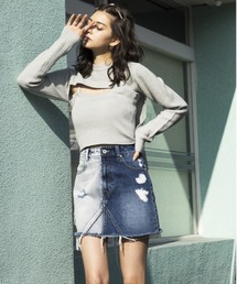 バイカラーデニムミニスカート