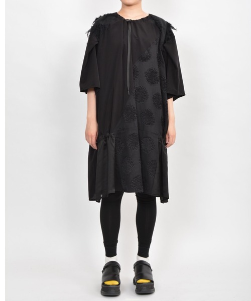 Gomme ゴム のファッション 切替タックワンピース ドレス ドレス ブラックライン