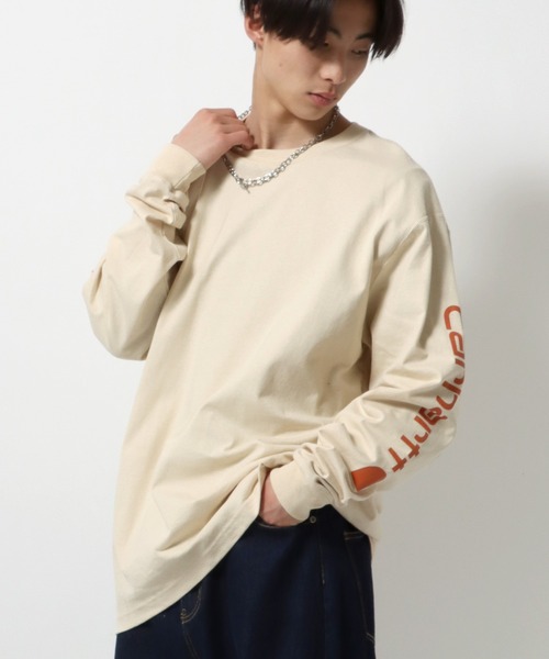 Carhartt（カーハート）の「carhartt（カーハート）LONGSLEEVE GRAPHIC TEE/ブランドロゴ袖プリントロンT/長袖Tシャツ（Tシャツ/カットソー・メンズ・チャコールグレー/ブラック/ネイビー/グレー/ダークオリーブ/ライトブルー/アイボリー/イエロー/ワインレッド・S/M/L/XL）」の11枚目の写真