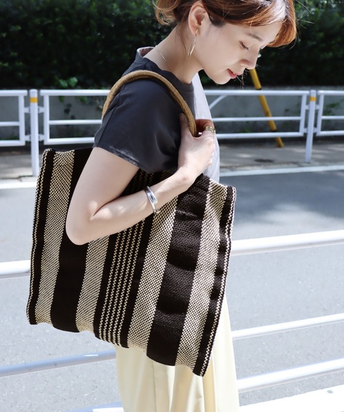 MAISON BENGAL(マイソンベンガル)の「【Maison Bengal/マイソンベンガル】ストライプバッグ◆(トートバッグ・レディース・ホワイト/ブラウン・FREE)」の2枚目の写真