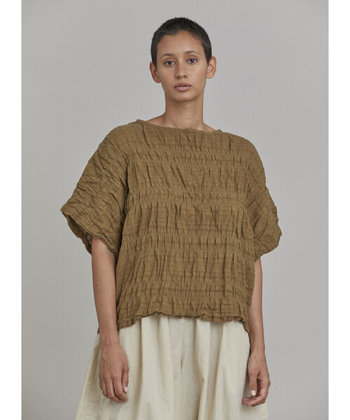 BLACK CRANE（ブラッククレーン）の「BLACK CRANE / ボックストップ＜WOMEN＞（シャツ/ブラウス・レディース・オフホワイト/ブラウン・X-SMALL）」の2枚目の写真