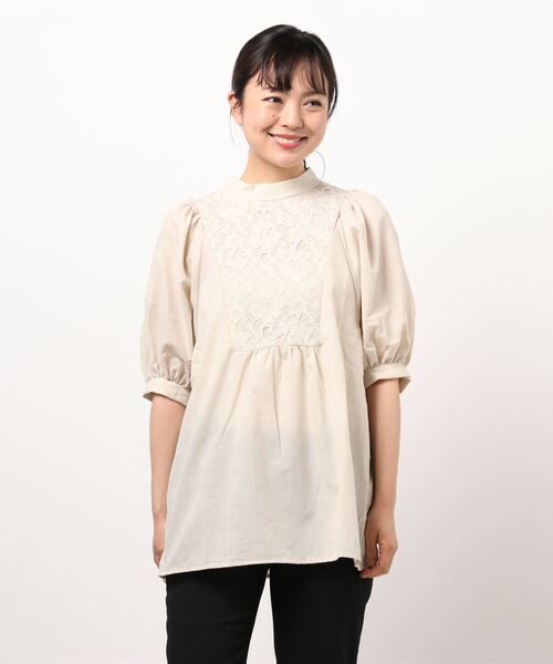 STYLEBLOCK(スタイルブロック)の「ローン×レースボリュームスリーブブラウス(シャツ/ブラウス・レディース・グレイッシュベージュ/ブラック/オフホワイト/ライトベージュ・M)」の7枚目の写真