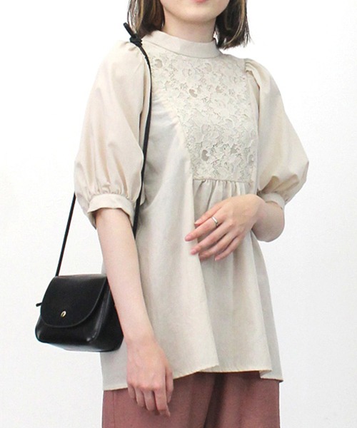 STYLEBLOCK(スタイルブロック)の「ローン×レースボリュームスリーブブラウス(シャツ/ブラウス・レディース・グレイッシュベージュ/ブラック/オフホワイト/ライトベージュ・M)」の8枚目の写真