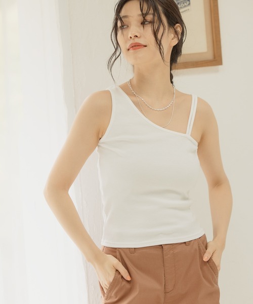 BAYFLOW（ベイフロー）の「ワンショルダータンク（タンクトップ・レディース・ホワイト/ベージュ/ラベンダー/チャコール・FREE）」の2枚目の写真