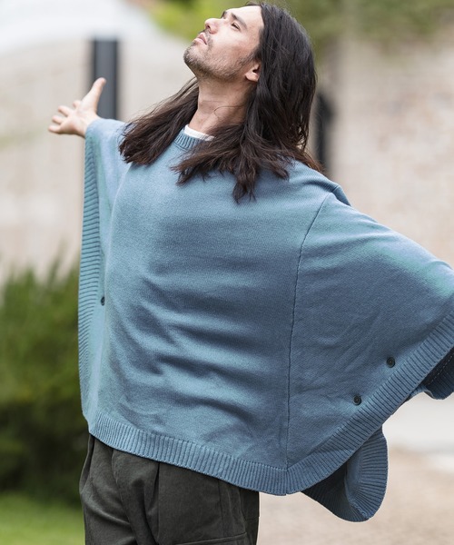 mn2399-Fuzzy Poncho Like Knit Pullover プルオーバー