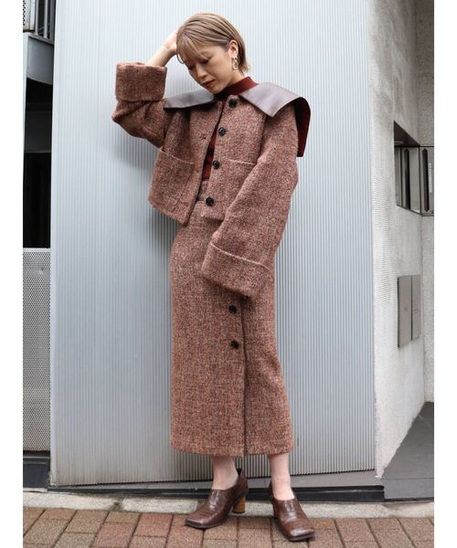 MURUA（ムルーア）の「レザーパイピングタイトスカート（スカート・レディース・アイボリー/ブラック/オレンジ・1/2）」の13枚目の写真