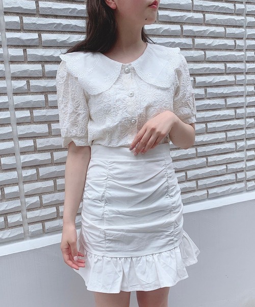 Crea titty&Co. PETIT(クレアティティーアンドコープチ)の「【Crea titty&Co.PETIT】フラワーレースフロント釦ブラウス(シャツ/ブラウス・レディース・オフホワイト/ブルー・FREE)」の3枚目の写真
