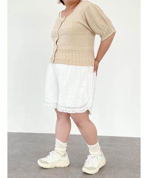 SLURR（スラ―）の「【大きいサイズ】Cotton lace short pants（ルームウェア/パジャマ・レディース・ホワイト・L）」の4枚目の写真