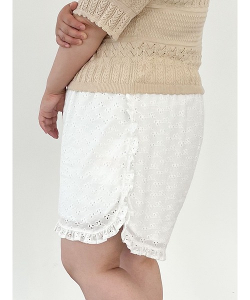 SLURR（スラ―）の「【大きいサイズ】Cotton lace short pants（ルームウェア/パジャマ・レディース・ホワイト・L）」の2枚目の写真