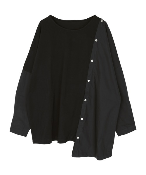 miette（ミエット）の「異素材MIXﾎﾞﾀﾝﾃﾞｻﾞｲﾝﾄｯﾌﾟｽ（Tシャツ/カットソー・レディース・ブラック/オフホワイト/ブルー・FREE）」の13枚目の写真