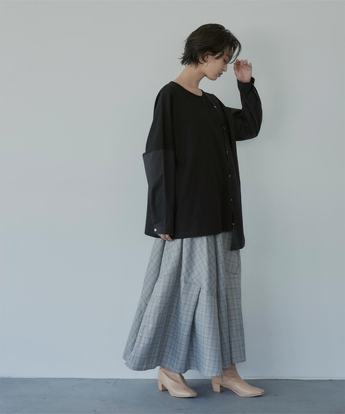 miette（ミエット）の「異素材MIXﾎﾞﾀﾝﾃﾞｻﾞｲﾝﾄｯﾌﾟｽ（Tシャツ/カットソー・レディース・ブラック/オフホワイト/ブルー・FREE）」の14枚目の写真